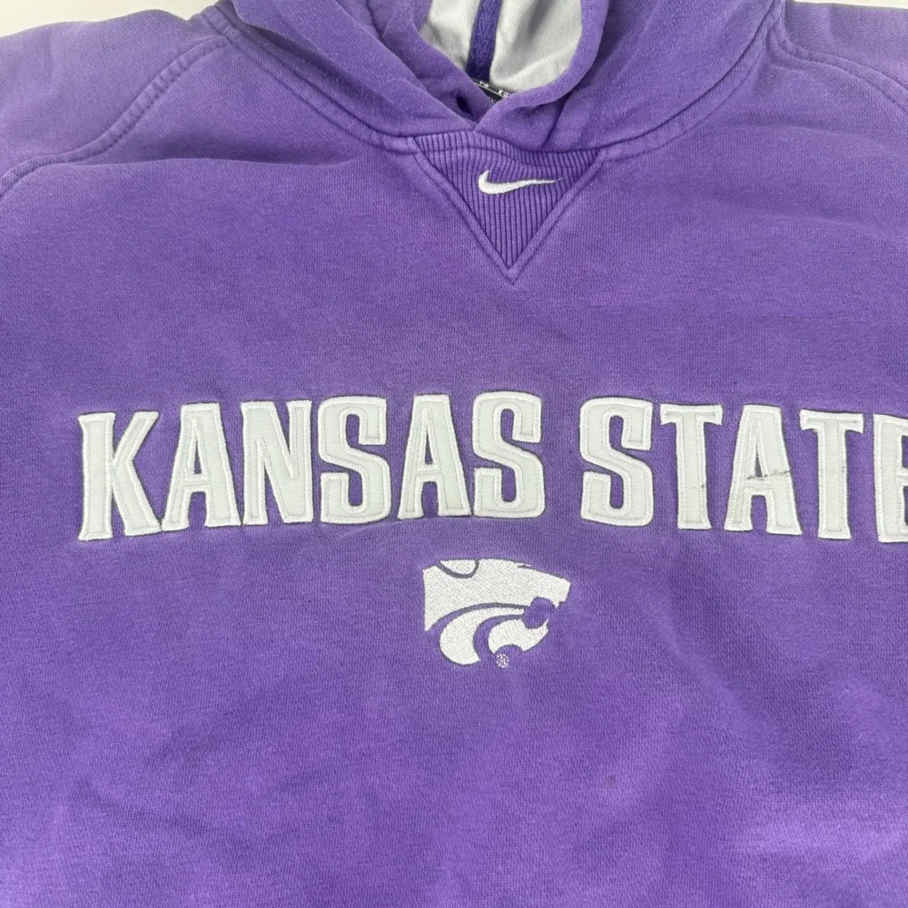 VTG Nike Team Kansas State Wildcats Hoodie Mens XL Purple Center Swoosh Pullover